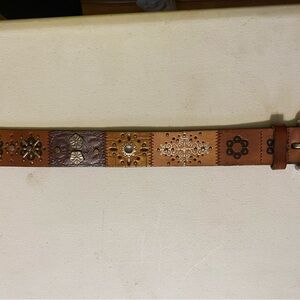 Fossil Tan Leather Belt with Silver Buckle